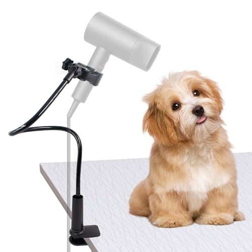 JoyHuaTrade Dog Hair Dryer Holder, Black Alloy Adjustable Lazy Hair Dryer Hands Free Stand with 360° Rotatable Clamp for Pet Dog Cat Grooming