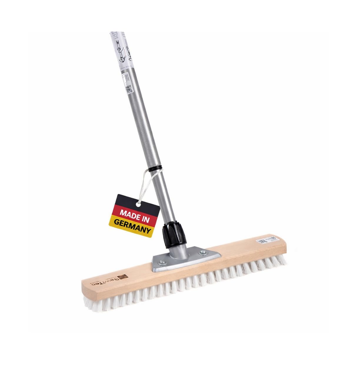 BawiTec Qualitäts Großraumschrubber 40cm mit Teleskopstiel Verstellbar 200cm PPN-Borsten Weiß Stabiler Bodenschrubber Schrubberbürste aus Holz für Haushalt, Küche, Bad, Gastro, Gewerbe