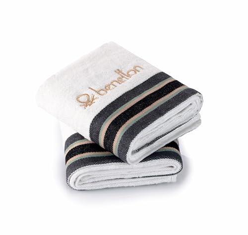 Image of United Colors of Benetton Bamboo Cotton Hand Towels Pack of 2, 600 GSM Super Soft & Absorbent, 60 x 40 cm, Soft Quick-Dry Bathroom Towels for Bathroom /Kitchen (Black & White)