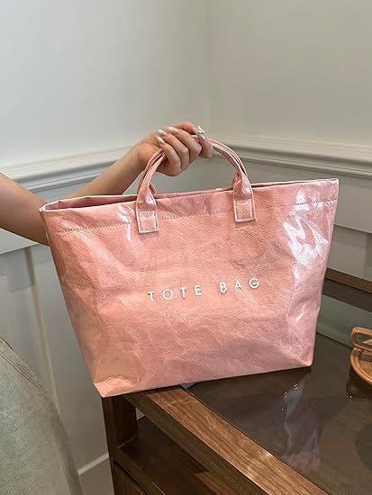 Image of Large Tote Bags for Women PVC Clear Totes Bag Plastic Carry All Bag Kraft Paper Shoulder Handbag Hobo for Work Travel