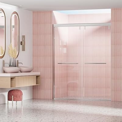 Udorich 56-60 in. W x 76 in. H Semi-Frameless Double Sliding Shower Door, Clear Tempered Glass with Explosion-Proof Film