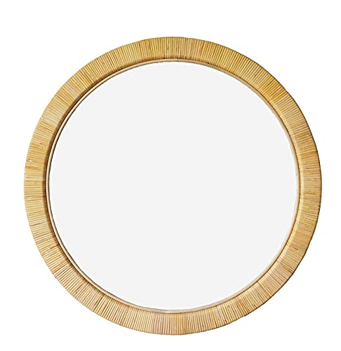 SORBARIA Natural Rattan Skin Wrapped Large Round Mirror - 36 inch, Nautical, Coastal, Natural Style