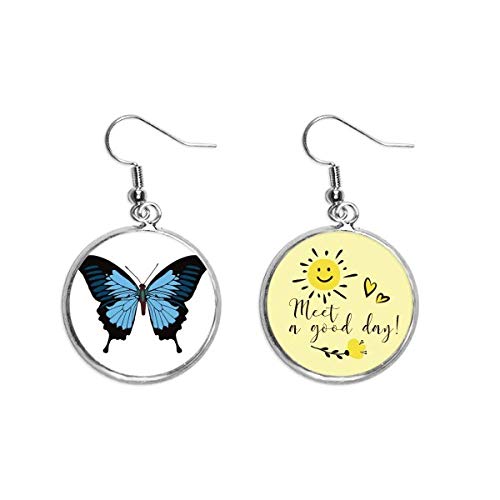 Pendientes de mariposa azul oscuro con flor de sol talla M de metal