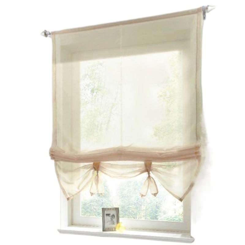 TIYGHI Tie Up Curtain Liftable Window Curtains Sheer Voile Roman Curtain Tulle Blinds for the Kitchen Balcony 1PCS (Color : Beige, Size : W140cm x H155cm)