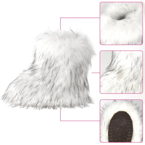 Image of Fashion Fur Boots,Flat Heel Comfy Plush Warm Snow Booties,2025 Winter Outdoors Furry Boots,Mid-Calf Faux fur Boot for Women.