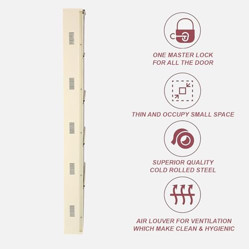 Image of Metal Shoe Rack Wall Mounted for Home with Central Locking | 5 Door 28 inch Wall Mounted Metal 15 Pair Shoe Rack Cabinet | Pre-Assembled Rack Shelves | 3 Year Warranty (Ivory)