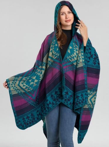 Women's Winter Vintage Hooded Shawl Wrap Open Front Poncho Cape Pashmina Jacquard Blanket Oversized Cardigan Coat3