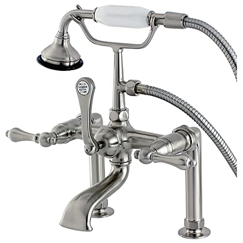 Kingston Brass AE103T8 Aqua Vintage 7" in Spout Reach Deck Mount Clawfoot Tub Faucet, Brushed Nickel