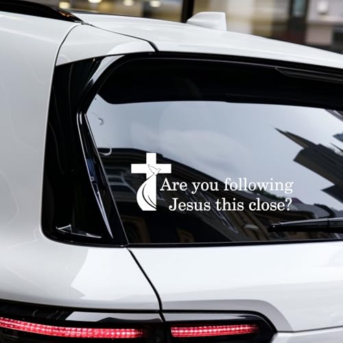 Image of Christian Cross are You Following Jesus This Close Quote Christ Faith Car Sticker,11.4x4.1inch Glossy Vinyl Decal for Vehicle Window Bumper,Self Adhesive Wall Glass Metal Decoration JPX076 (White)