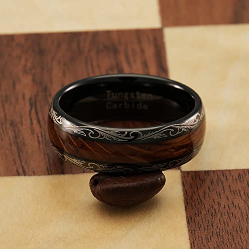 100S JEWELRY Tungsten Rings For Men Women Whiskey Barrel Wood Inlay Vintage Baroque Frame Leaf Black Wedding Engagement Promise Band Sizes 6-164