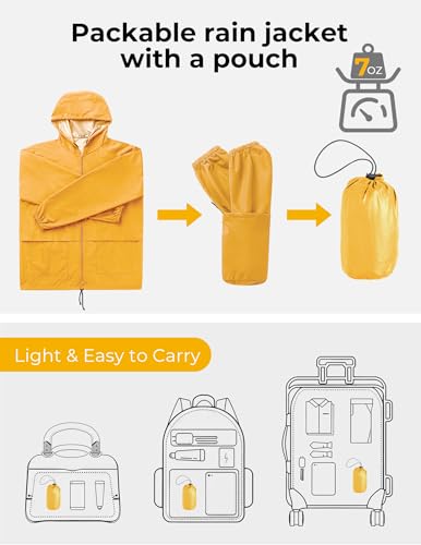 Image of COOFANDY Mens Packable Rain Jacket Lightweight Waterproof Raincoat with Hood Outdoor Rain Gear Travel Hiking Cycling