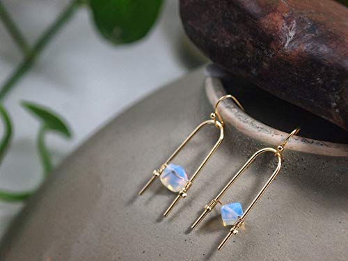 Geometric Handmade Gold Earrings Opalite Earrings Iridescent Crystal Earrings