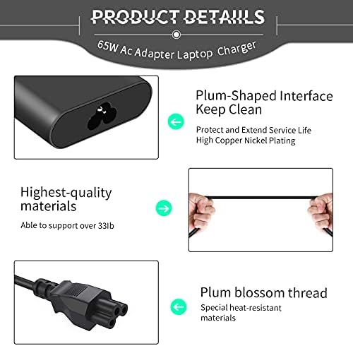 Laptop Charger for Dell USB C Adapter with Power Cord for Dell Latitude 3400, 3500, 7200 2-In-1, Dell XPS 13 9350 9360 LA45NM150 LA65NM170 UK USB C Laptop Power Cable