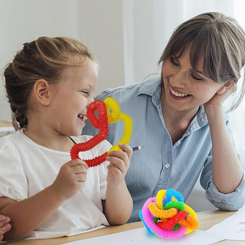 Image of Pop Tubes Fidget Toy, Sensory Tubes, Poppin Pipes for Kids, Stress Relief Stretch Bend Build and Connect Toy, Fidget Toys for Sensory Learning, Colorful Pop Tubes (Pack of 6)