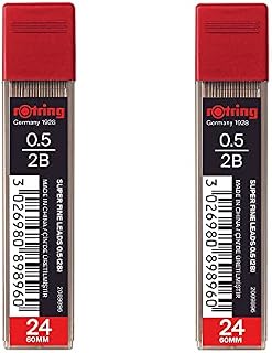 rOtring 0.5mm 2B Super Polymer Pencil Lead - 48 Leads in Total - Pack of 2 Tubes - Refills for Mechanical Pencils