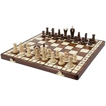 Wegiel Handmade Royal 36 European Chess Set - Wooden 14.2 Inch Board Hornbeam & Sycamore Pieces