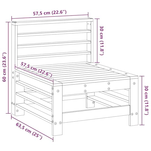 Fauteuil modulaire de terrasse extérieur en pin massif marron ciré - 3