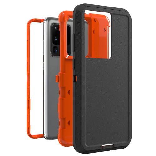 Image of Case for Galaxy S20 Ultra, Heavy-Duty Tough Rugged Shockproof Drop Protective Cover Cases for Samsung Galaxy S20 Ultra, Black+Orange