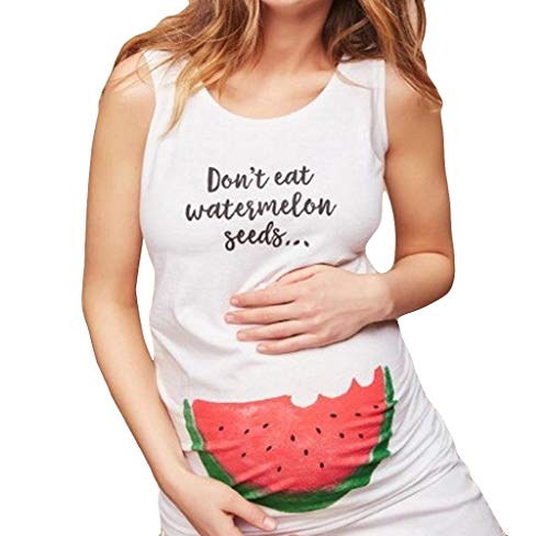 Jimmackey Premaman Gilet Elegante Maglia maternità Anguria Senza Maniche Corta Stampa Magliette Gravidanza Top di Madri Incinta T-Shirt Casual Camicetta per Estate Veste da Notte Donna
