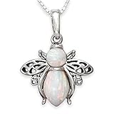 Solid Sterling Silver & WHITE OPAL Bumble BEE Pendant (Optional Necklace)