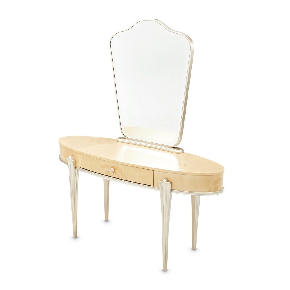 Camellia Field Brown Vanity with Mirror by Michael Amini – Solid; Manufactured Wood, Caramel, Model N9090058VAN2-134