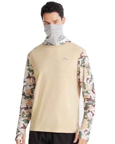 Image of FISHEAL Men's Performance Fishing Hoodie Shirt - UPF 50+ UV Sun Protection Long Sleeve Shirts with Mesh Face Mask
