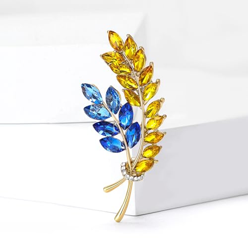 Image of Fashion Rhinestone Ukrainian Ear of Wheat Brooch for Women Ukrainian Patriotic Flag Brooch Dress Suit Pin Accessories Party Banquet Gift