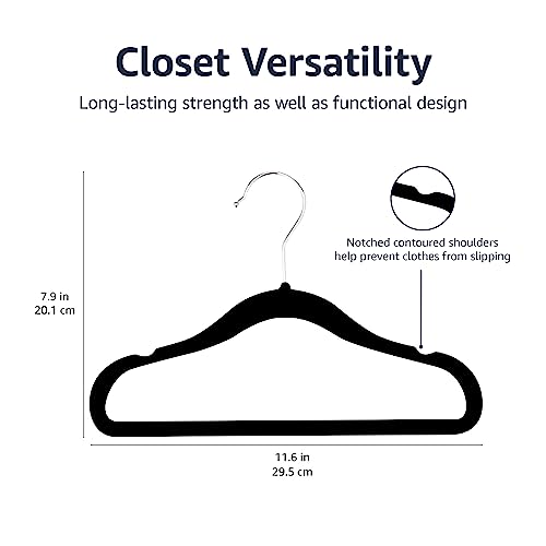 Amazon Basics Kid's Velvet Non-Slip Clothes Hanger, 11.6 Inch, Black - Pack Of 50 #TOP3
