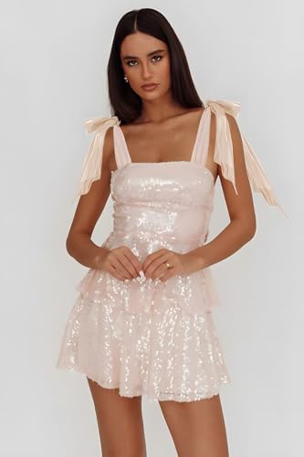 Sparkly Sequin Tiered Homecoming Dresses for Teens Spaghetti Strap A-Line Short Prom Dress Bow Cocktail Party Gowns3