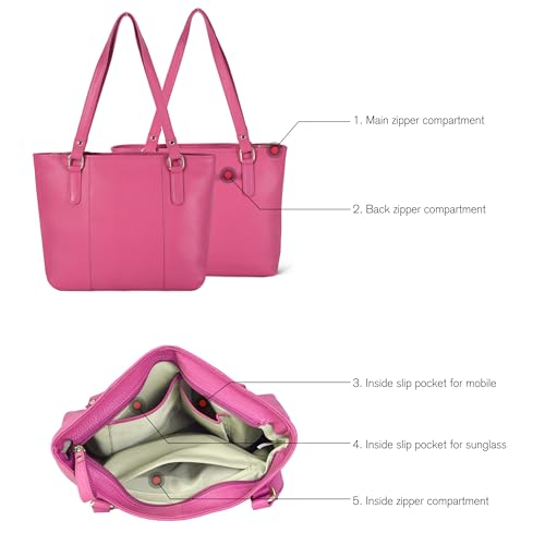 Image of Leather Purse For Women - Real Leather Tote For Women - Ladies Shoulder Handbag For Work, Travel, Casual Use