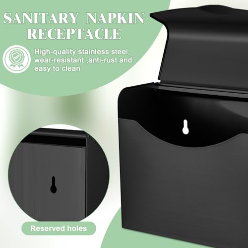 Image of Tioncy 8 Pcs Sanitary Napkin Disposal Receptacle Stainless Steel Sanitary Napkin Receptacle Wall Mounted Tampon Disposal Bin Waste Tampon Holder Feminine Hygiene Container (Black)