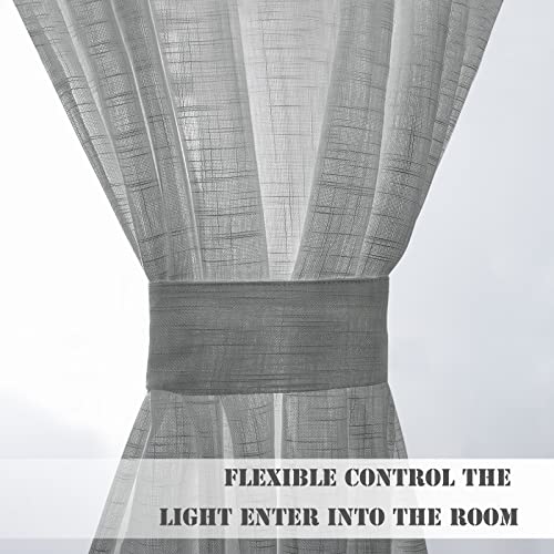 Pony Dance Sidelight Curtain Panel - 30 Wide By 72 Long Dark Grey Linen Look Sheers Voile Door Window Blind For Metal Door Side Light French Front Entry Door, 1 Piece #TOP3