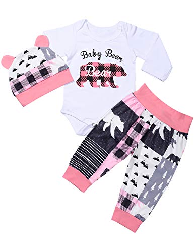 Newborn Infant Baby Girl 3Pcs Christmas Set Romper Bodysuit Clothes Baby Bear Pants Hat Fall Winter Stuff Outfits 3-6M #TOP12