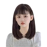 Oshare Kids 子供向け かわいい姫様 人気 定番 キッズ 姫カット セミロング ストレート フルウィッグ ロリータ 日常 自然 姫髪 かつら ぱっつん 前髪 wig (ダークブラウン, M)