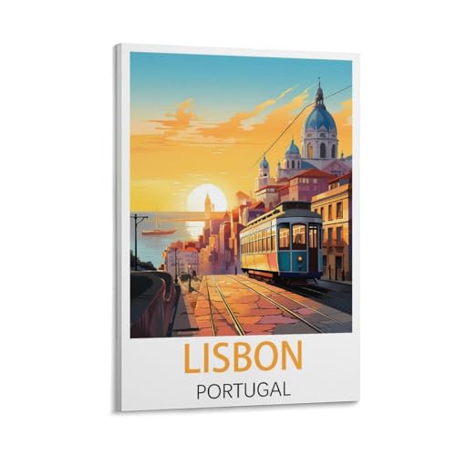 JavoN Poster de voyage vintage Lisbonne Portugal 30 x 45 cm - Rétro - Paysage - Salle à manger, Chambre à coucher, Cuisine