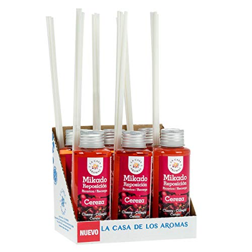 La Casa de los Aromas, Set 6 x 100ml Ambientadores Mikado Cereza para Reposición con Varillas,...
