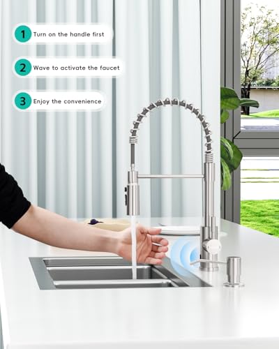 AJO BEND Torneira de pia de cozinha sem toque com pulverizador de puxar para baixo, sensor de movime