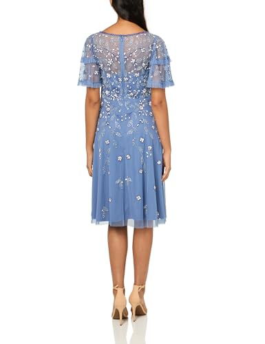 Image of Adrianna Papell Beaded Midi Dress With Sheer Ruffled Sleeves
