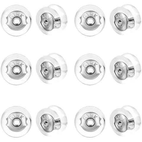 Silicone Earring Backs,18K Gold Silicone Earring Backs for Studs/Droopy Ears,Locking Secure Earring Backs for Heavy Earring,No-Irritate Hypoallergenice Soft Clear Earring Backs for Adults 12 PCS White Cover