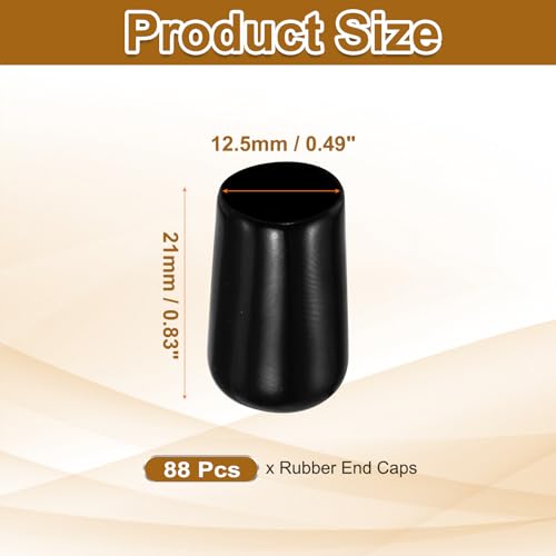Image of uxcell 88Pcs Rubber End Caps, 12.5mm(15 /32 inch) ID Round Screw Thread Protectors Flexible Screw Bolt Covers Caps for Metal Tube Rod Bolt, Black