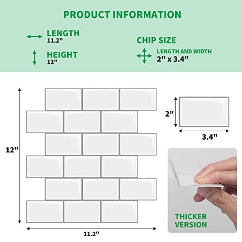 10-Sheet Peel And Stick Backsplash Tile Wall Sticker, Subway Tile, Stick On Tiles Backsplash For Kitchen & Bathroom, White With Grey Grout 12"X12" (Thicker Design) #TOP5