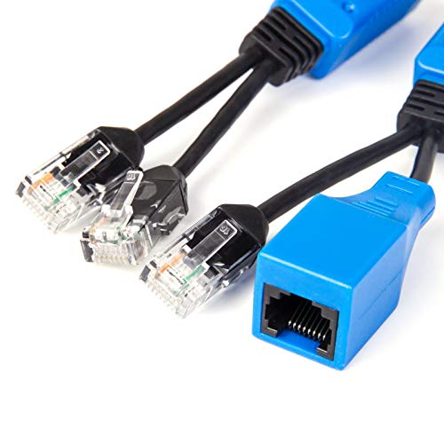 Kit combinador/divisor de cable Ethernet RJ45 2 en 1 (2 cámaras sobre 1 cable) Cat5e PoE para transmisión de datos y energía para sistema de cámaras de seguridad NVR con 4 puertos miniatura 4
