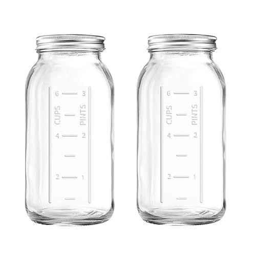 広口 保存瓶 64オンス(2L) 耐熱強化ガラス製 食品保存 調味料密閉保存容器 完全密閉 発酵漬物専用 ハーフガロンサイズ 梅干し・味噌仕込み 食洗機対応 業務用 家庭用 保存容器 漬物樽代替 (2個)