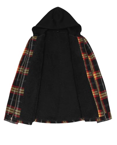 Image of ZENTHACE Men's Sherpa Lined Full Zip Hooded Plaid Shirt Jacket