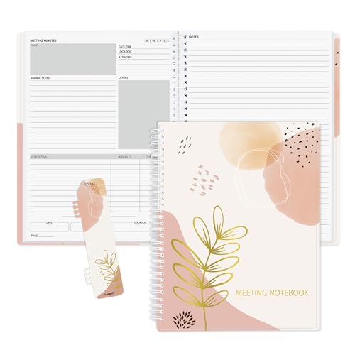 SUNEE Half Meeting Half Note - 8.5"x11" Professional Notebooks for Work - 160 Pages, A4 Size Project Planner, Spiral Meeting Agenda/Minutes Organizer for Women Men, Note Taking, Office & Business