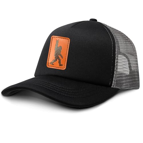 Big Foot Hat with Embroidery Mesh Baseball Cap for Men Women Gifts for Dad Sasquatch Hats Trucker Caps for Boy Girls One Size (US Alpha One Size Gestures Leather)