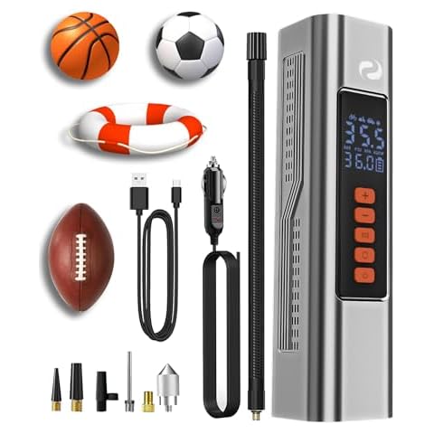 SERVOMASTER Tire Inflator Portable Air Compressor, Electric Ball Pump with Digital Pressure Gauge, LED Light, Ball Accessories Essential for Men, 150PSI Cordless Tire Inflator for Basketball, Soccer Cover
