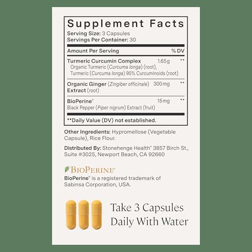 Image of Stonehenge Health Dynamic Turmeric Curcumin with Ginger - High Potency - 1,650 mg Turmeric with 95% Curcuminoids & BioPerine, 90 Vegetarian Capsules