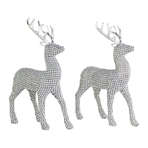 ARCCI Reindeer Decorations 2 PCS Christmas Standing Deer Figurines, 9" x 13" Silver Reindeer Figure for Table top Shelf Office Desk Holiday Decor Cover