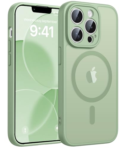 Image of FNTCASE for iPhone 13 Pro Max Case: [Compatible with Magsafe] Translucent Matte Magnetic Cases [Full Camera Protection] Military Grade Shockproof Protective Phone Cover - Light Moss